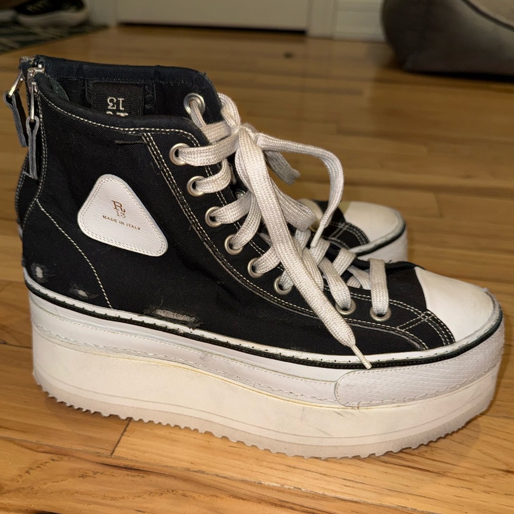 R13 platform Black and White Sneakers